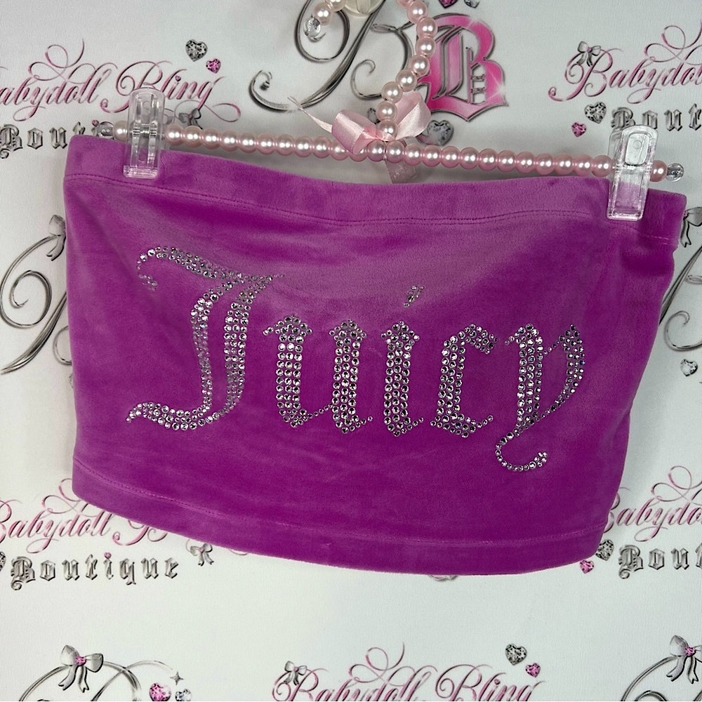 Juicy Couture tube top strapless pink Purple diamond logo bling silver rare